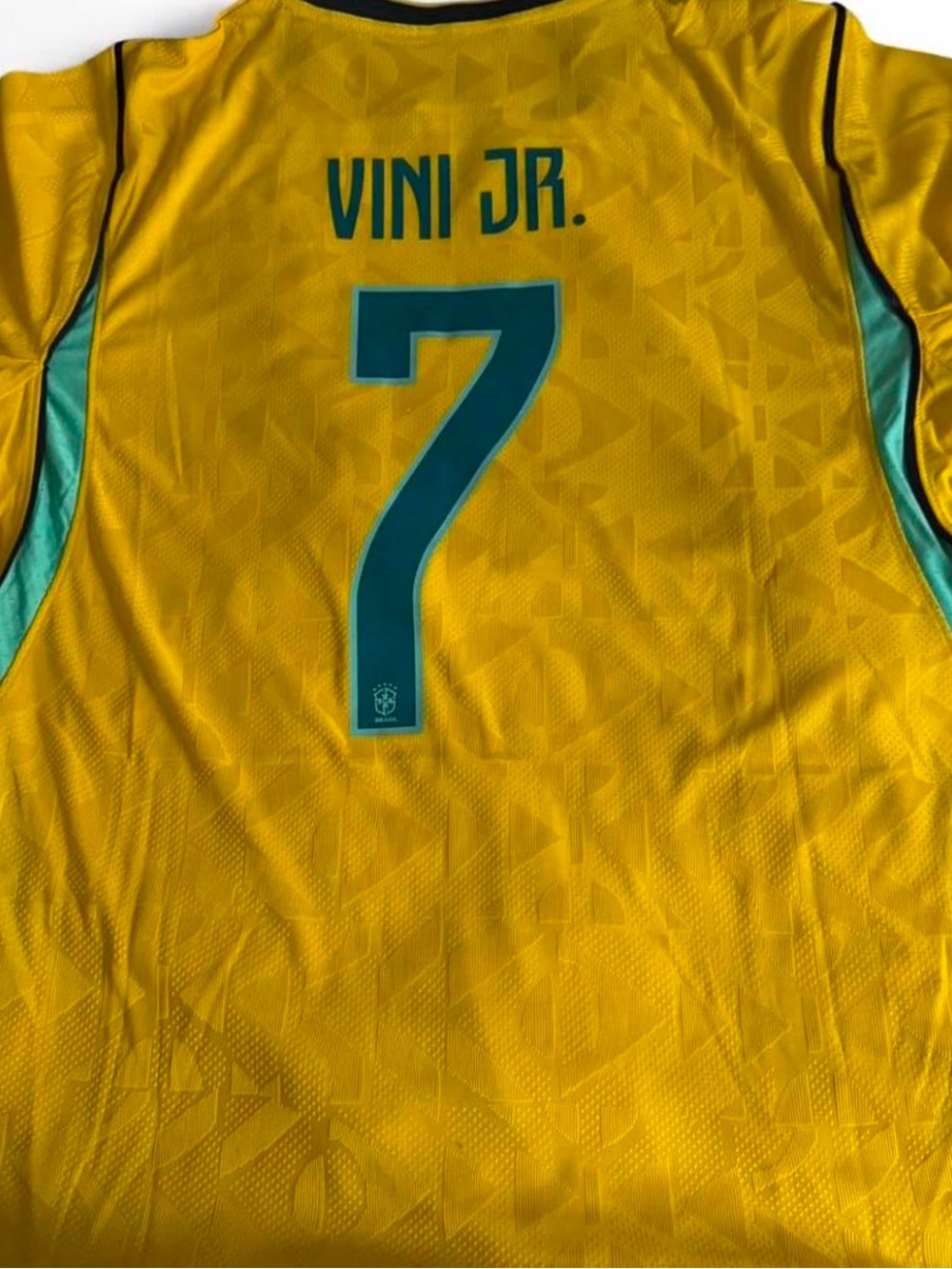 Nike Yellow and Teal Vini Jr. #7 Soccer Jersey Tank Top